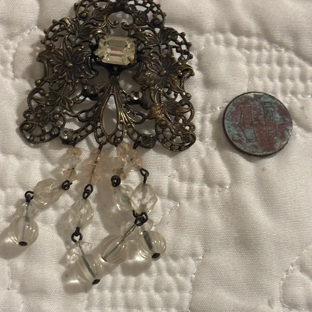 Vintage Brooch with waterfall Crystal Accents